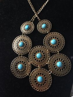 Statement necklace gold turquoise