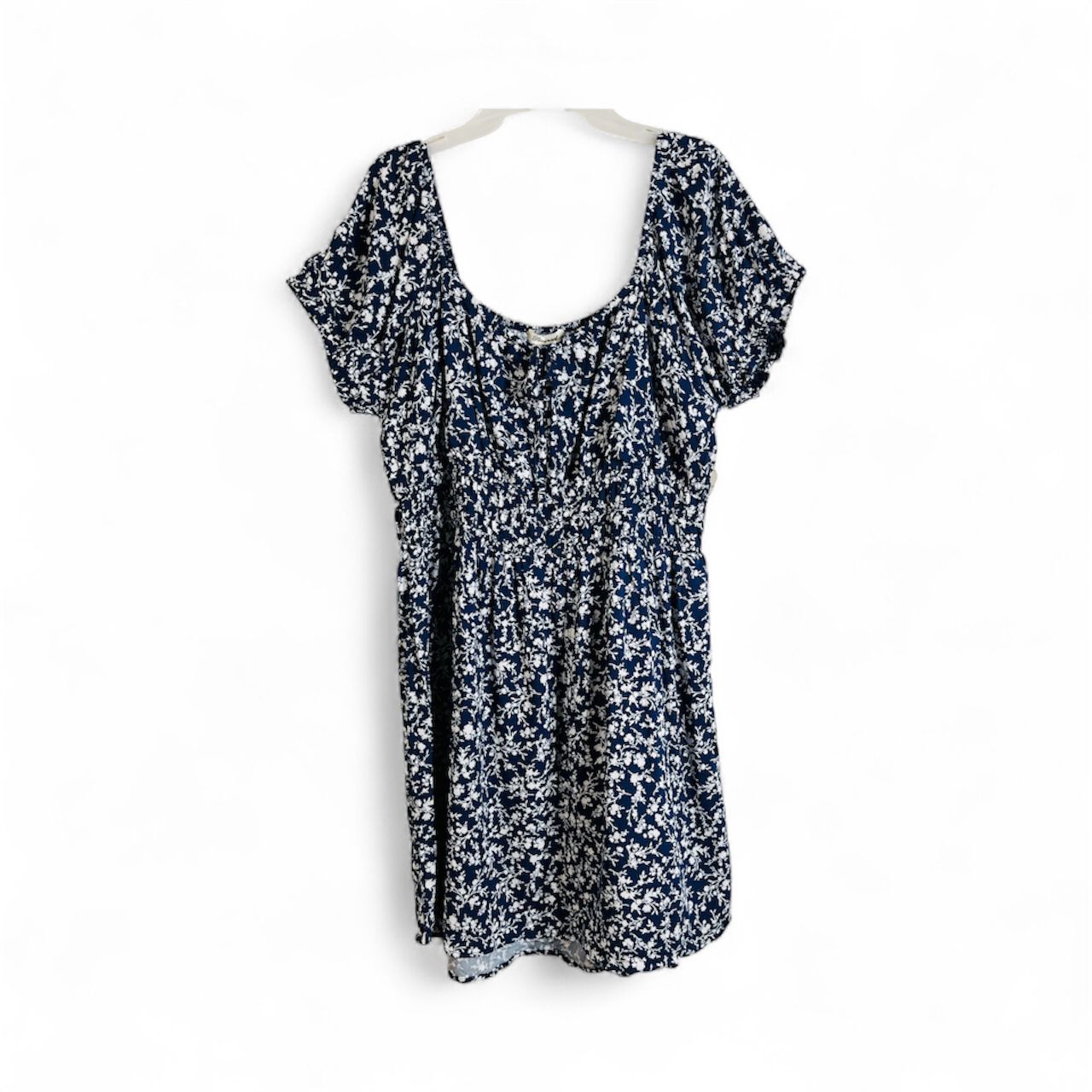 Navy Blue and White Floral Flowy Western Short Dress Plus Size 2X