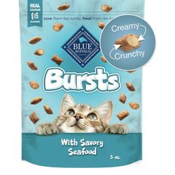 Blue Buffalo Bursts Crunchy & Creamy Cat Treats, Great for Training, Savory Seafood, 5-oz Bag
