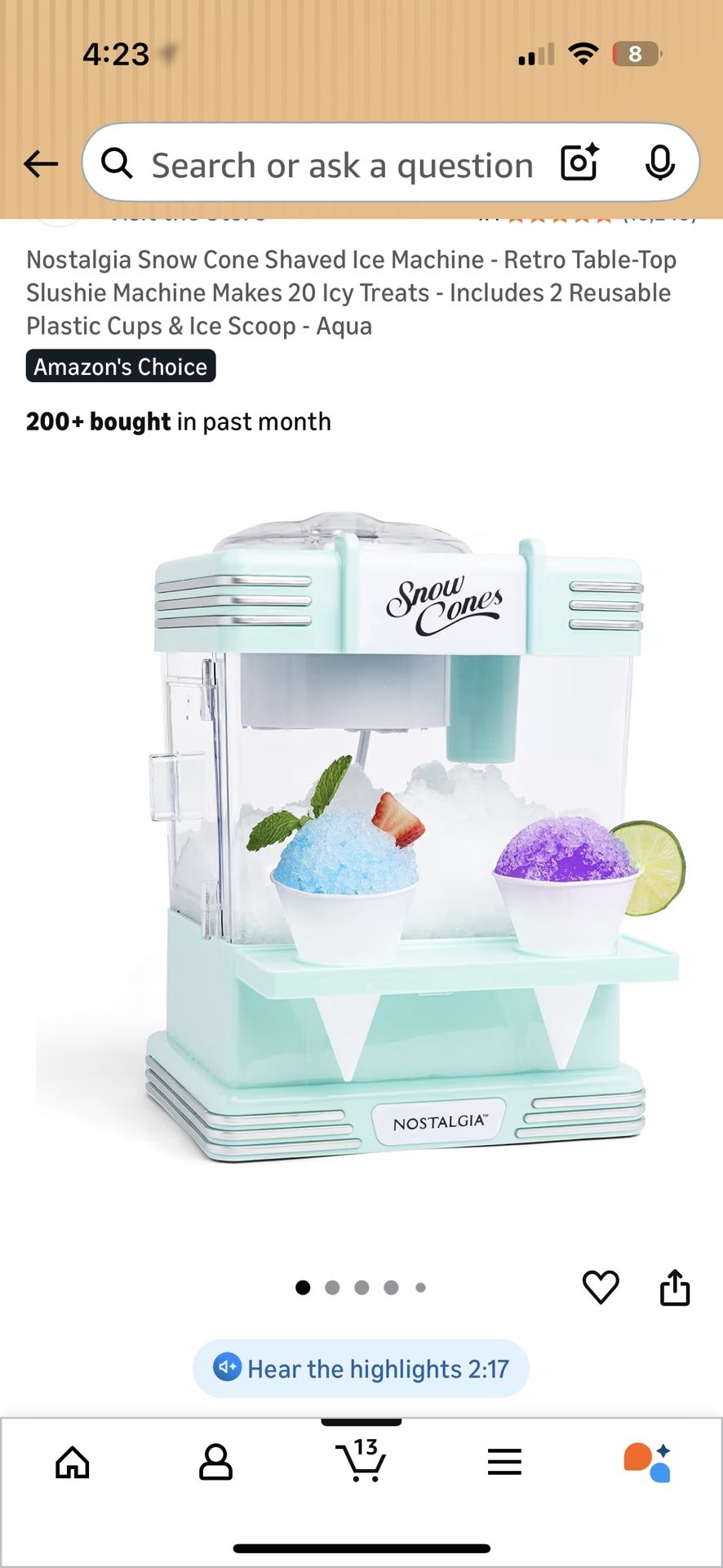 Nostalgia Snow-cone shaved Ice Machine