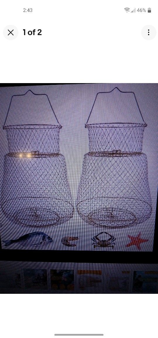 2PCS Steel Wire Fish Basket Galvanized,Collapsible Fish CrabCrawfish Basket,Gold
