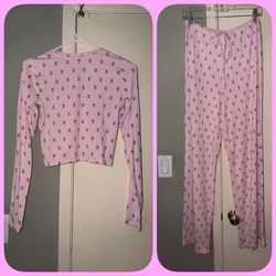 SKIMS Pink Long-Sleeve Gingerbread Print Pajama Set