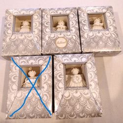 Vintage Retired Margaret Furlong 3" Bisque Porcelain Angel Ornament Set 1