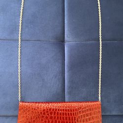 Lord & Taylor Women Burgundy Clutch Bag With Silver Chain