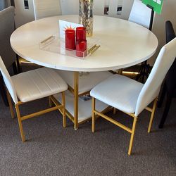 Modern Round Dining Table Set – 5 Pieces