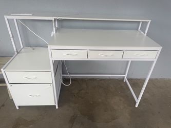 White Metal Desk with Hutch and Drawers