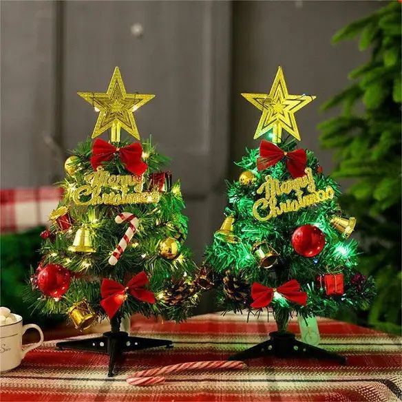 2PCS 20Inch Christmas Tree Decoration with LED String Light Artificial Desktop Bedroom Display Window Xmas Tree Decor
