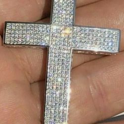 Real 925 Silver Large Iced Cross Pendant 2.5CT MOISSANITE Passes Diamond Tester