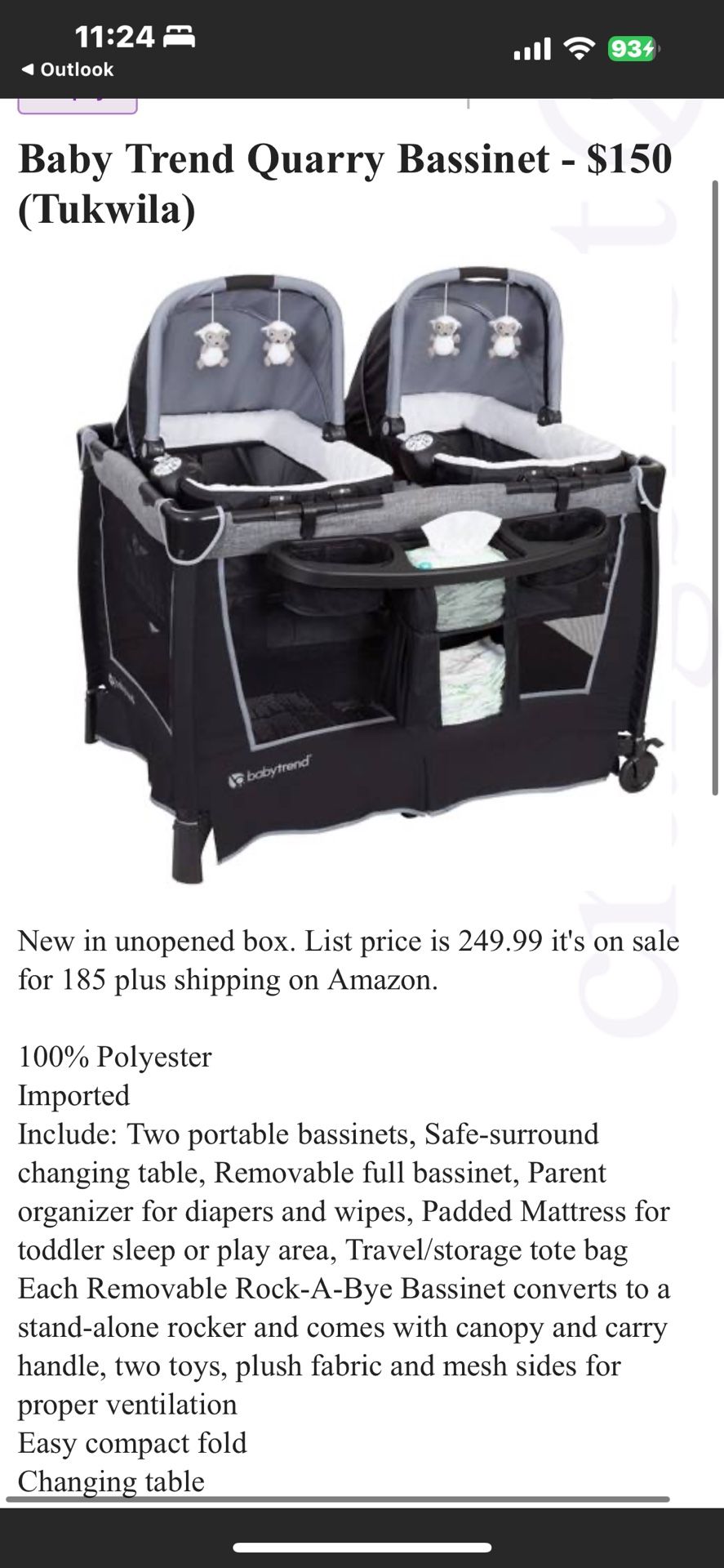 Pack & Play, Bassinet By Baby Trend / Quarry