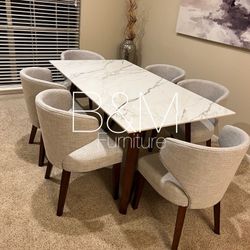 New In Box 📦 Gray Dining Table + 6 Chair Set (   Material: Ceramic/Porcelain Tabletop) Delivery 🚚 Available)