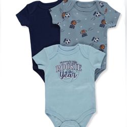 Quiltex Baby Boy 3 Packs Onesie Bodysuit Short Sleeve Cotton Size (6-9 Months)