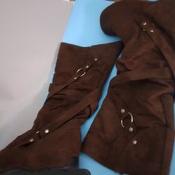 Traffic Brand Faux Suede Knee High Boots  Brown