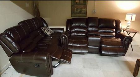 Brown Reclining Sofa and Love Seat