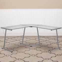 Flash Furniture Glass L-Shape Computer Desk with Black Metal Frame