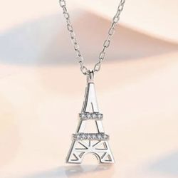 925 Silver Filled Cubic Zircon Eiffel Tower Pendant Necklace