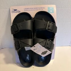 Crane Ladies EVA Slide Sandal Black adjustable straps US 10