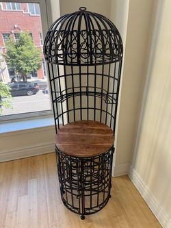 Birdcage Wine Rack with Wood Shelf
