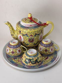 Chinese Famille Jaune Porcelain Tea Set