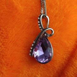 3 CTW Pear-Cut PURPLE Pendant/Necklace in Sterling Silver