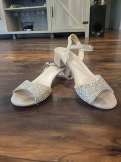 Girls Silver Rhinestone Block Heel Sandals