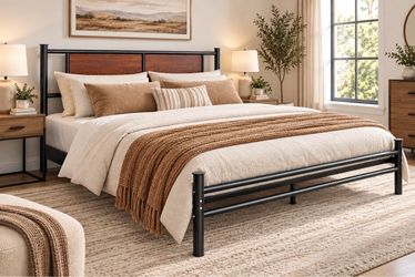 King Size Black & Brown Metal Bed Frame
