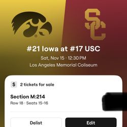 USC vs Iowa 11/15 football Game Tickets 