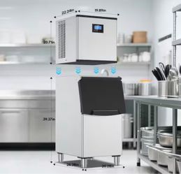 20.28 in. Commercial Ice Maker-500 lbs./24H,Freestanding,Stainless Steel,Full-Size Cubes,200lbs. Storage,w/Self-Cleaning