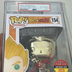  Funko Pop! Animation Dragon Ball Z Super Saiyan Vegeta Gold Chrome #154 PSA Certified Christopher Santa Autograph