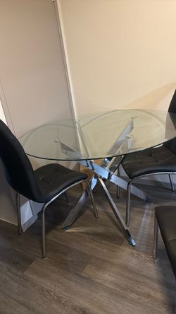 Round Glass Dining Table with Chrome Base