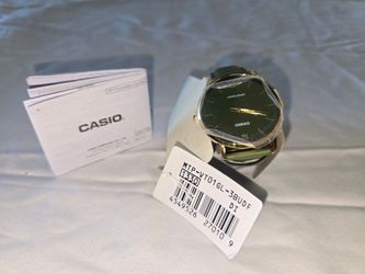 Casio MTP-VT01GL Green Dial Gold Tone Watch – Leather Band