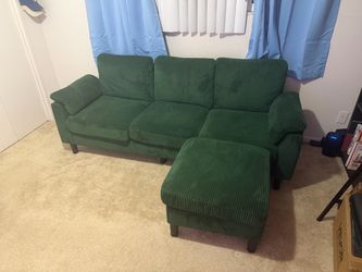 Green Corduroy Sofa with Ottoman
