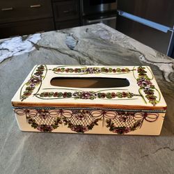 Vintage Hand Painted Ceramic Tissue Box Cover