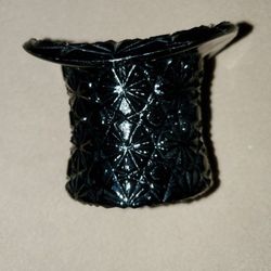 Rare Vintage Fenton Black Glass Daisy & Button Top Hot