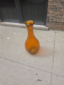 Amber Glass Ribbed Vase