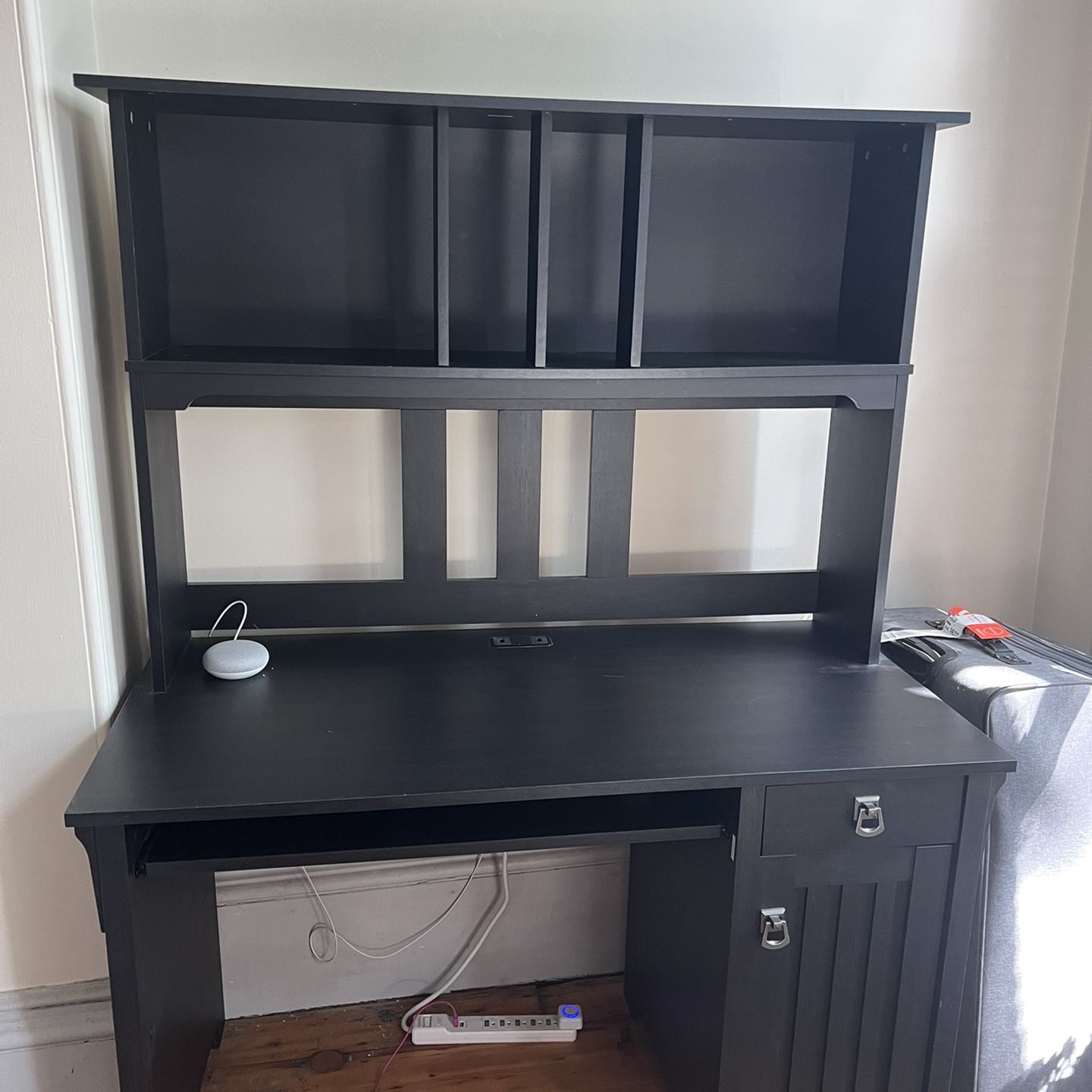 Black Solid Wood Desk With Hutch Slide Out And Drawers