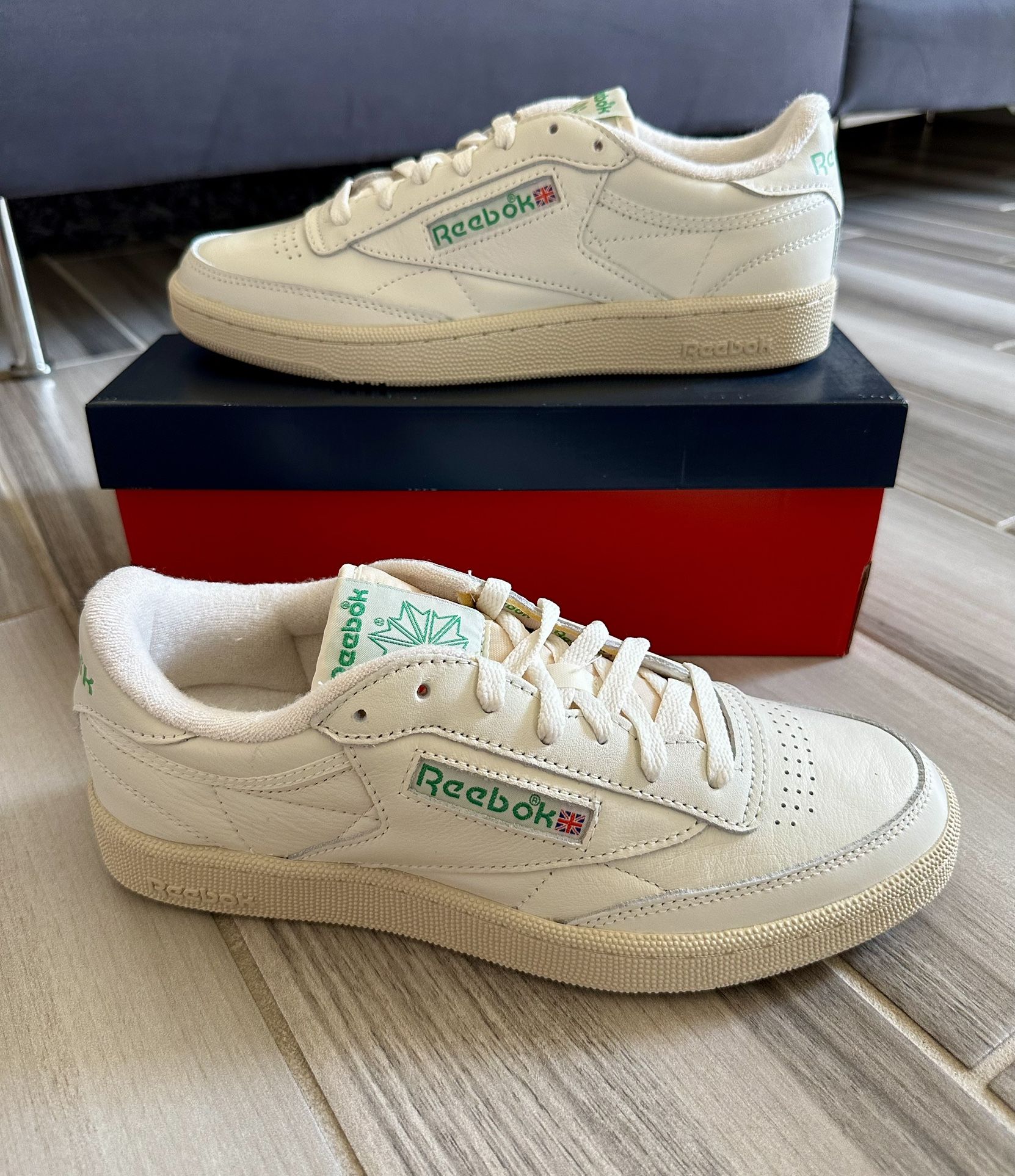 Reebok Men's Club C 85 Vintage Sneaker Shoes - Ivory Chalk Green Leather - Size 8, 9, 11