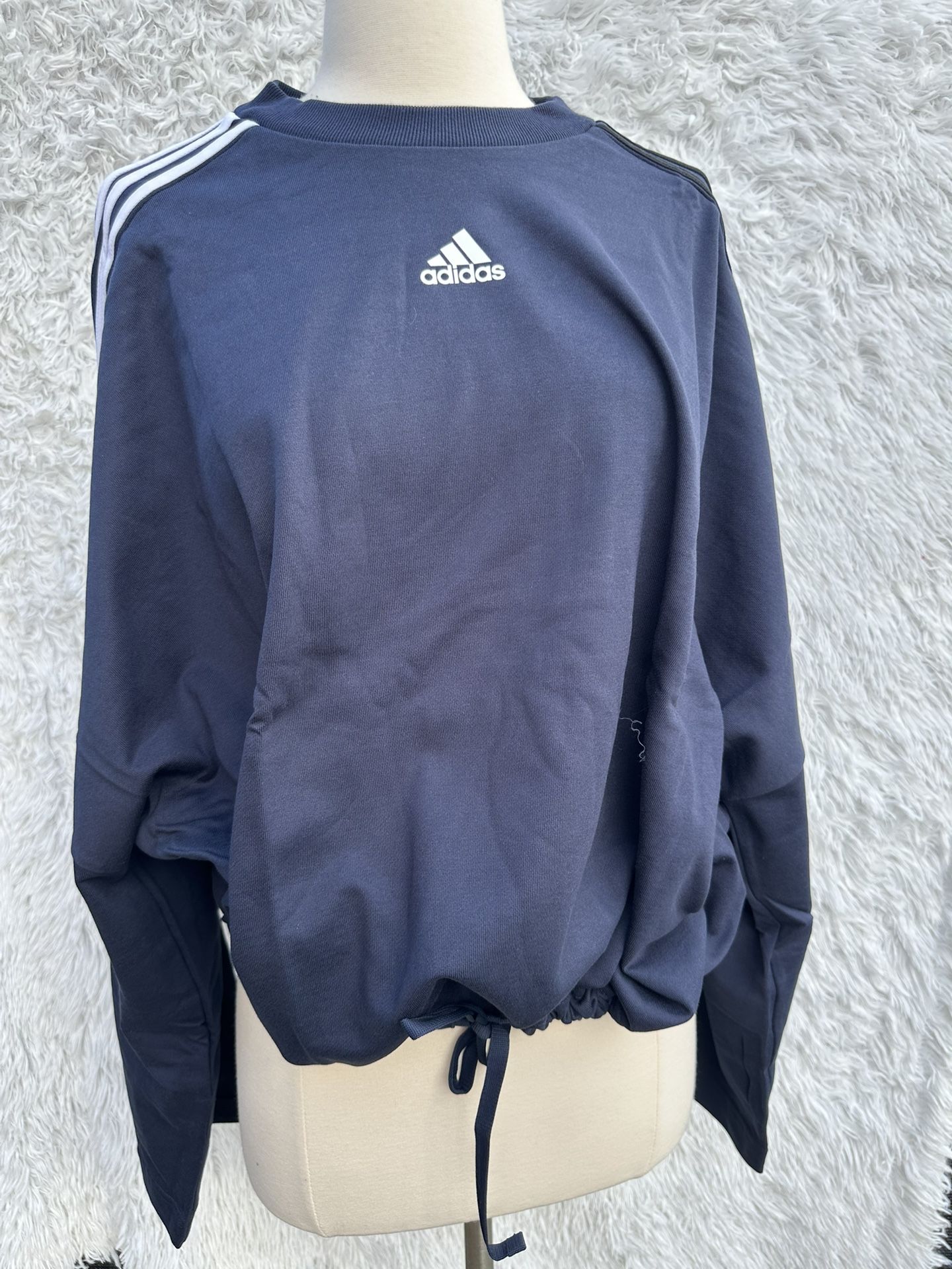 Women Adidas Dark Blue Pullover with White Stripes size large