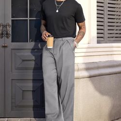 Men’s Wide Leg Dress Pants – Gray (Size XL) 