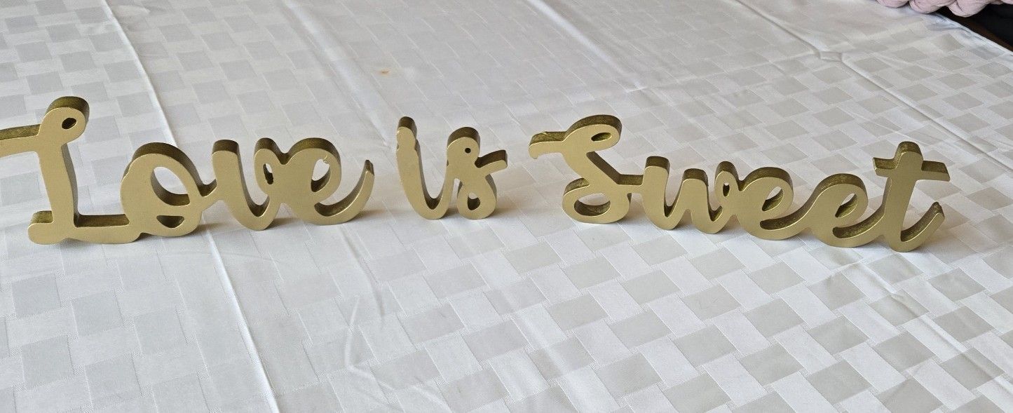 "Love Is Sweet" 3-Piece Wood Gold Painted Sign