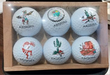 NEW Arizona Golf Ball Set - 6 Pack - Roadrunner Kokopelli Cactus -Wooden Display