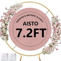 Round Backdrop Stand 7.2FT Arch Balloon Golden Metal Circle Garland Frame with Base for Wedding Arches Birthday Party Baby Shower Graduation Decoratio