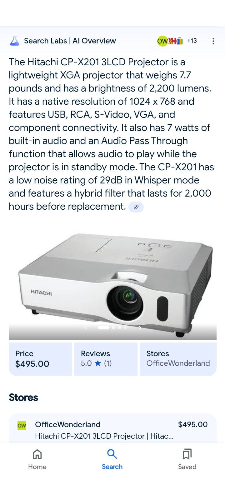 Projector Hitachi gaming HD 2200 Lumens