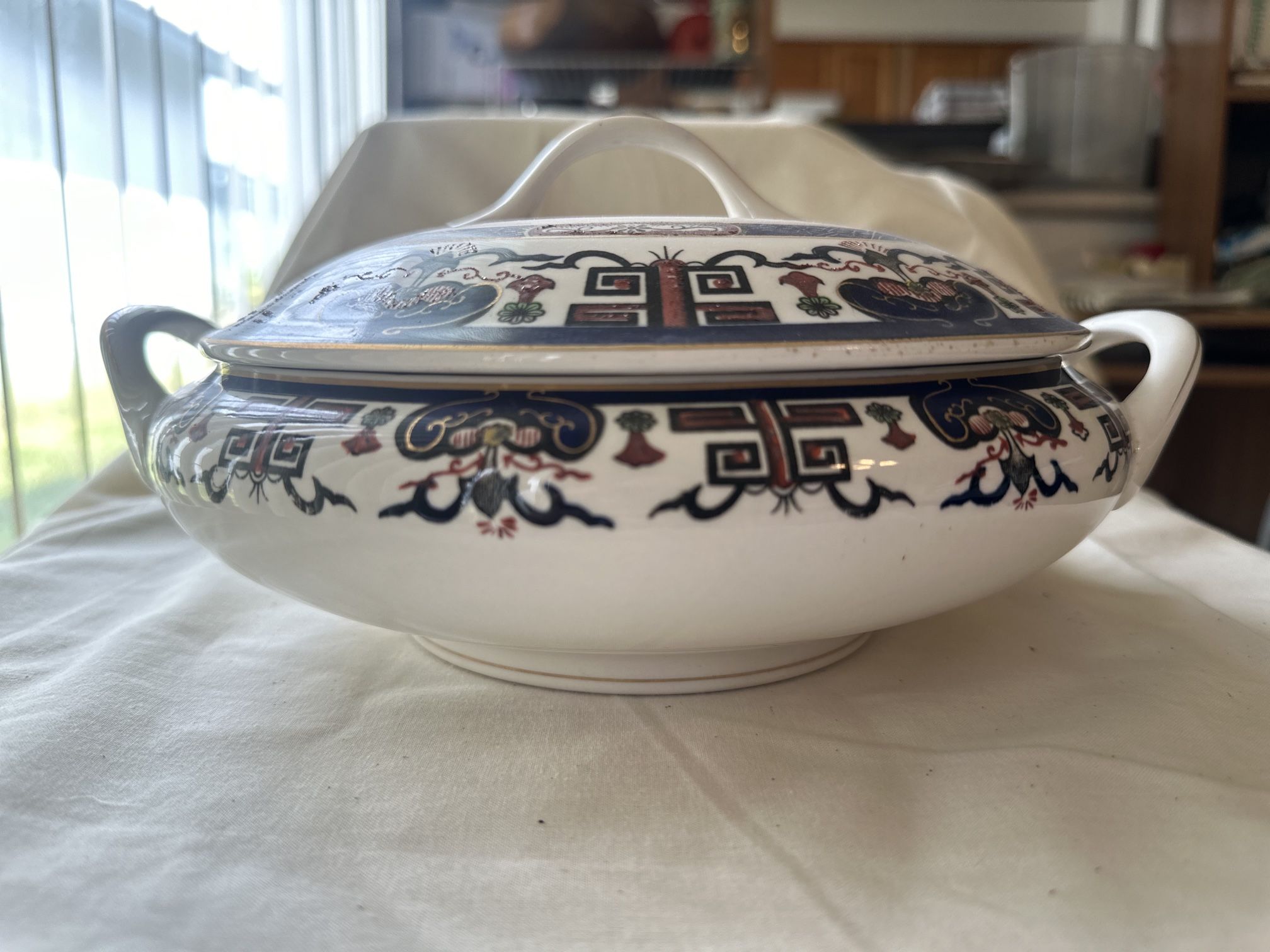 Vintage Japanese Covered Casserole Dish - Double Phoenix Nikko Ironstone Japan Imari Floral Cobalt