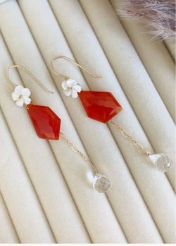Crystal Quartz and Red Onyx Gold Filled Earrings