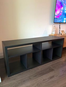 58” Black TV Stand / Media Console with 2 Woven Storage