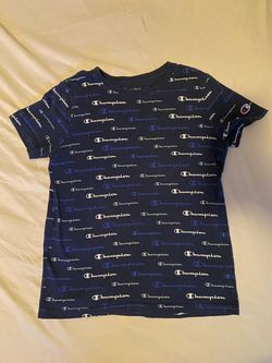 Champion navy blue all over printed logo t shirt Boys size M