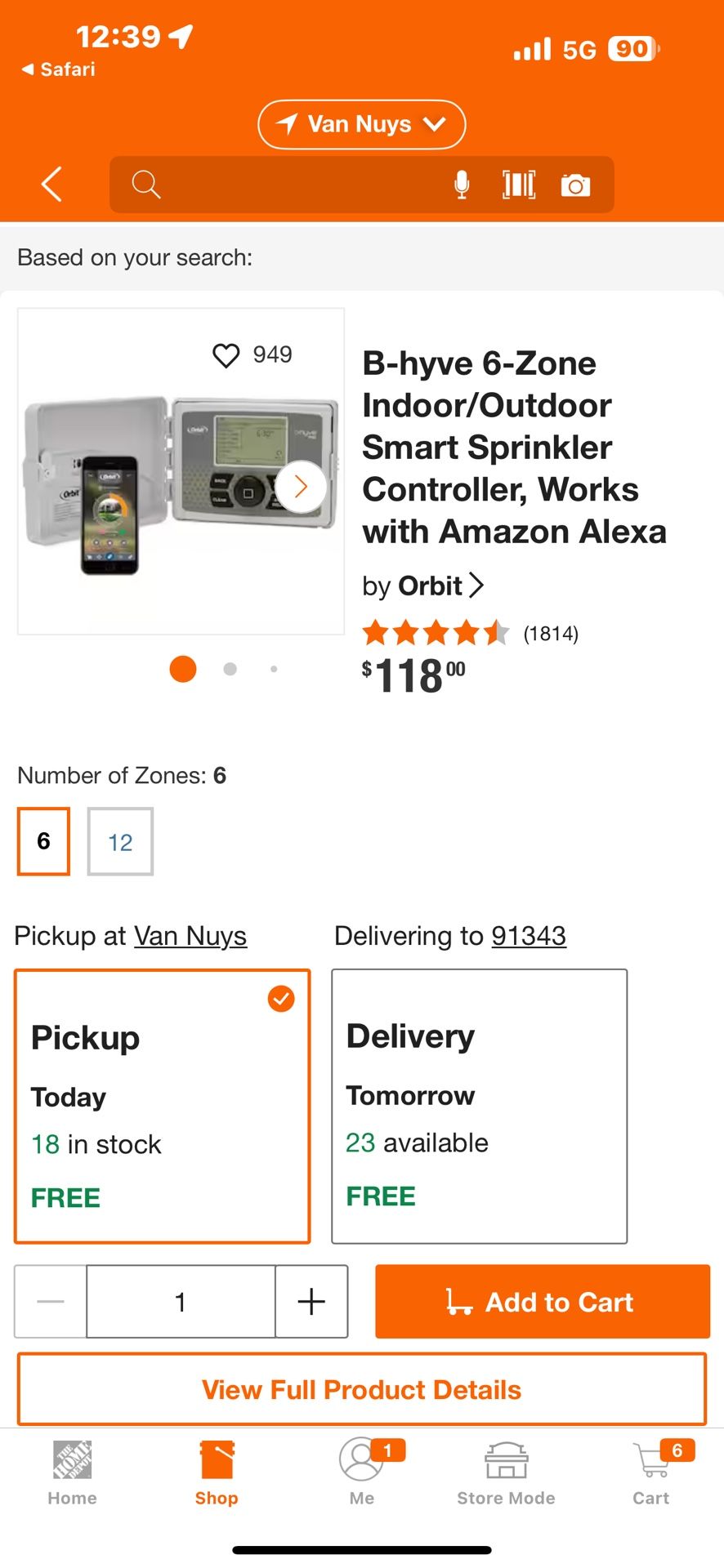 ORBIT Sprinkler Controller B-hyve 6-Zone Indoor/Outdoor Smart Sprinkler Controller, Works with Amazon Alexa