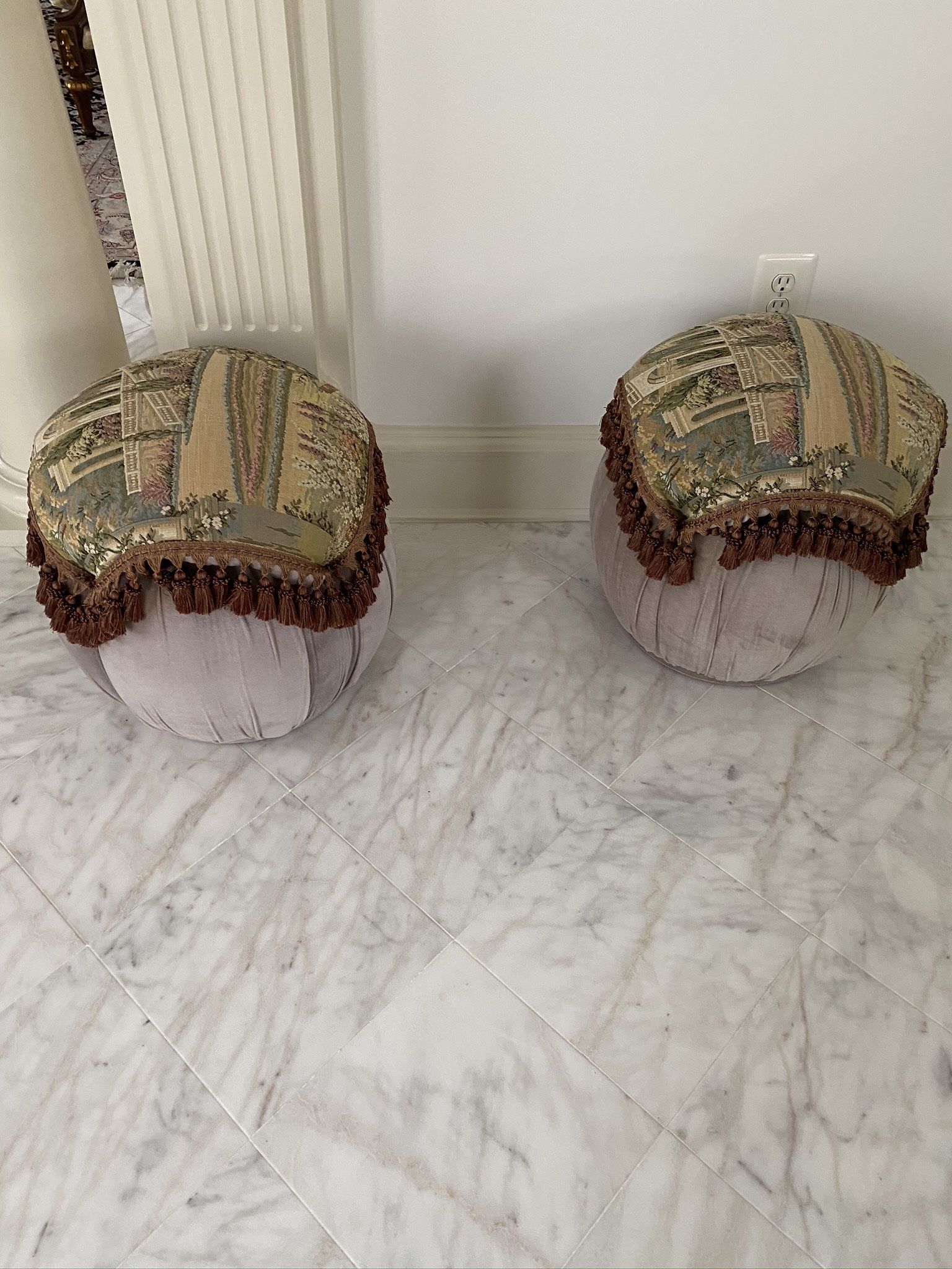 Two Beautiful Tapestry Top Ottomans (Price is For Both)