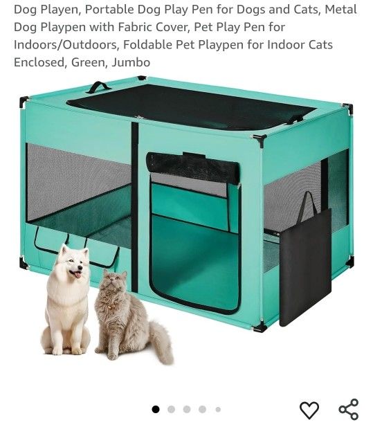 Green Petopia Jumbo Dog & Cat Playpen – Portable Indoor/Outdoor Pet Enclosure with Mesh Sides & Top Cover