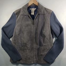 Powder Blue Suede Leather Jacket A.M.I. Vintage Acrylic Sleeves Large